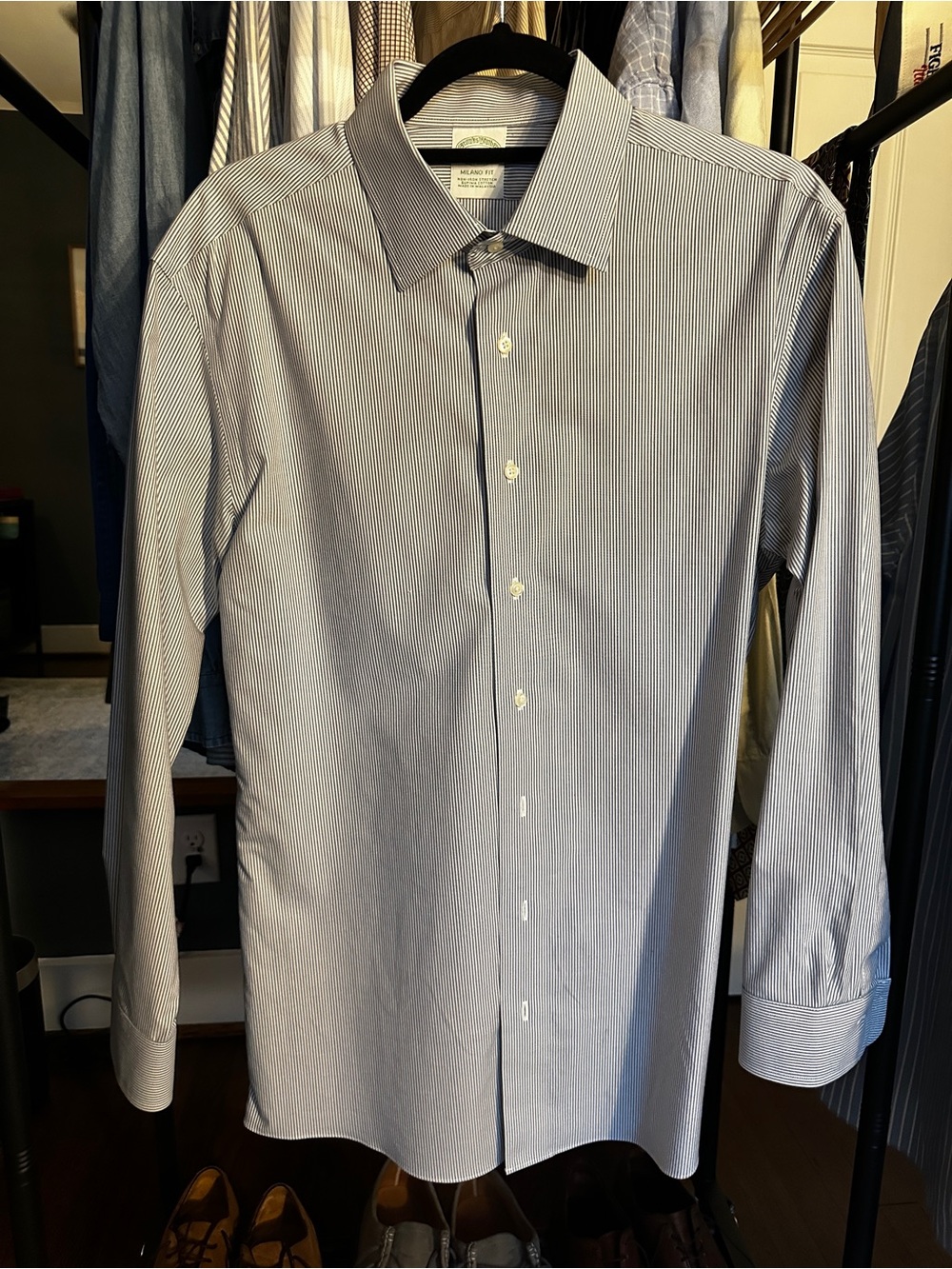 Brooks Brothers Non-Iron Stretch Blue/White Micro-Strip Dress Shirt